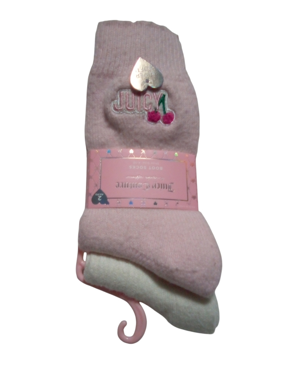 Juicy Couture Super Soft Boot Socks 2 Pair Pack Pink w/ Cherries &  1 Off White